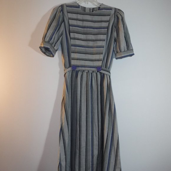 short-sleeve pinafore crew-neck dress, vintage late 1970s-1980s, made in Canada - Picture 8 of 16